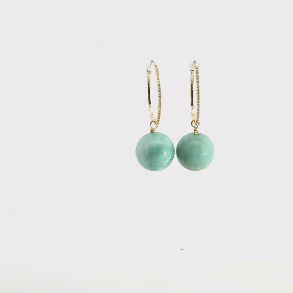 Amazonite Sphere Earrings on 18kt Gold-Filled Diamond Hoops