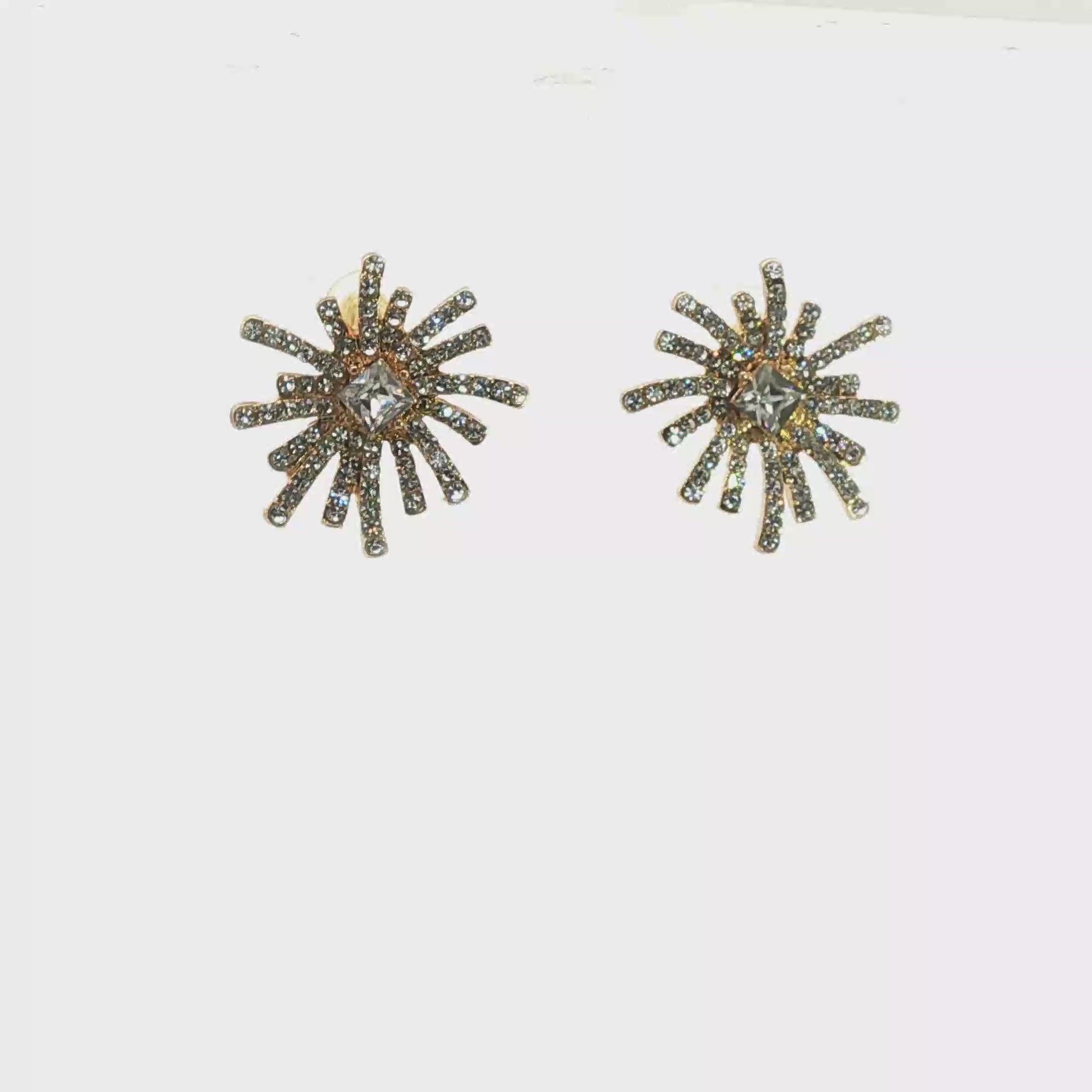 Crystal Starburst Stud Earrings in Yellow Gold