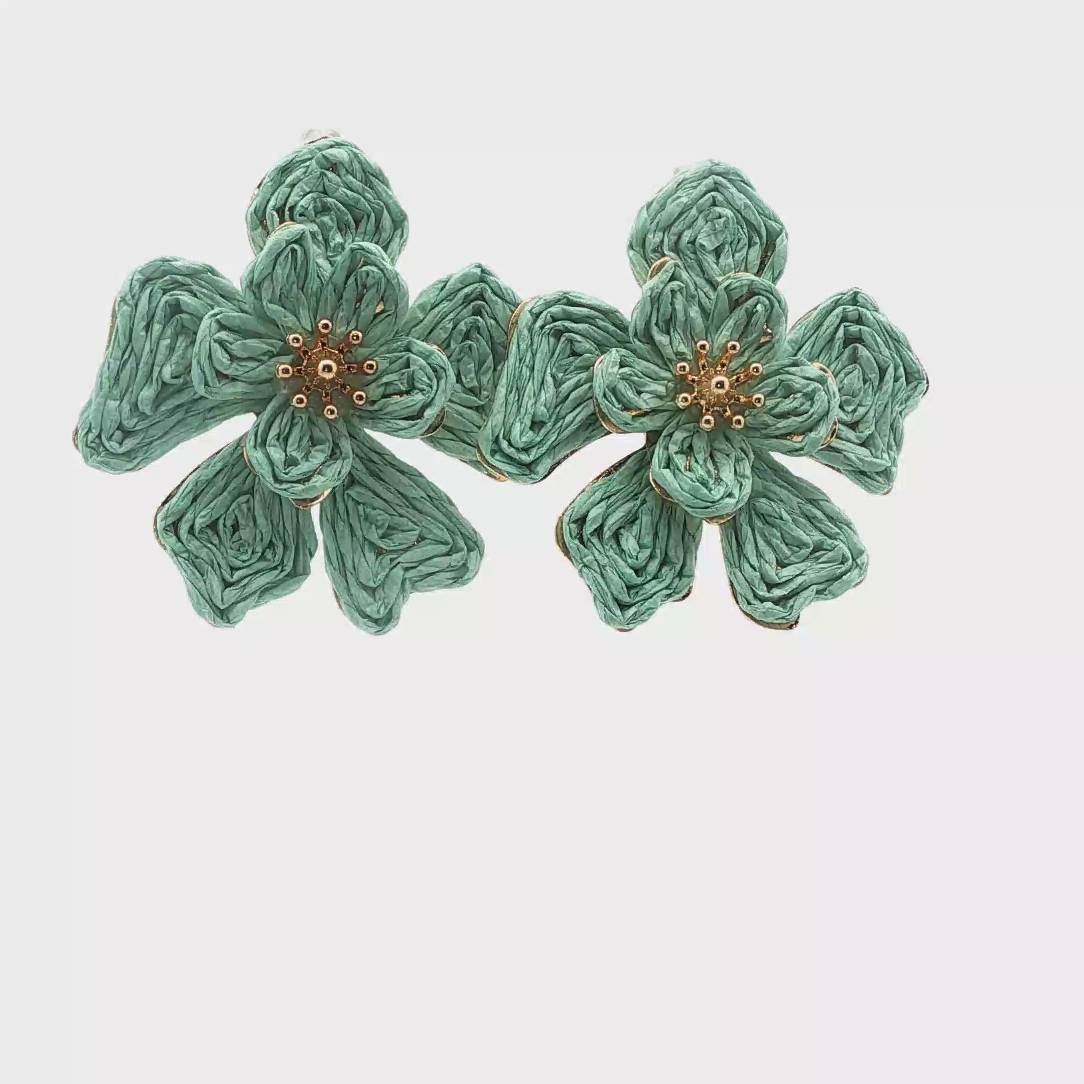 Green Textured Floral Stud Earrings