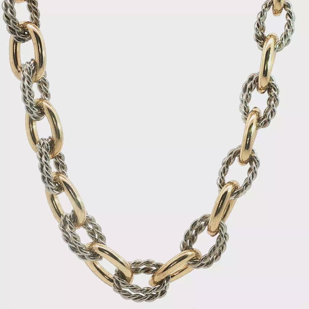 Two-Tone Rope and Smooth Oval Link Chain Necklace