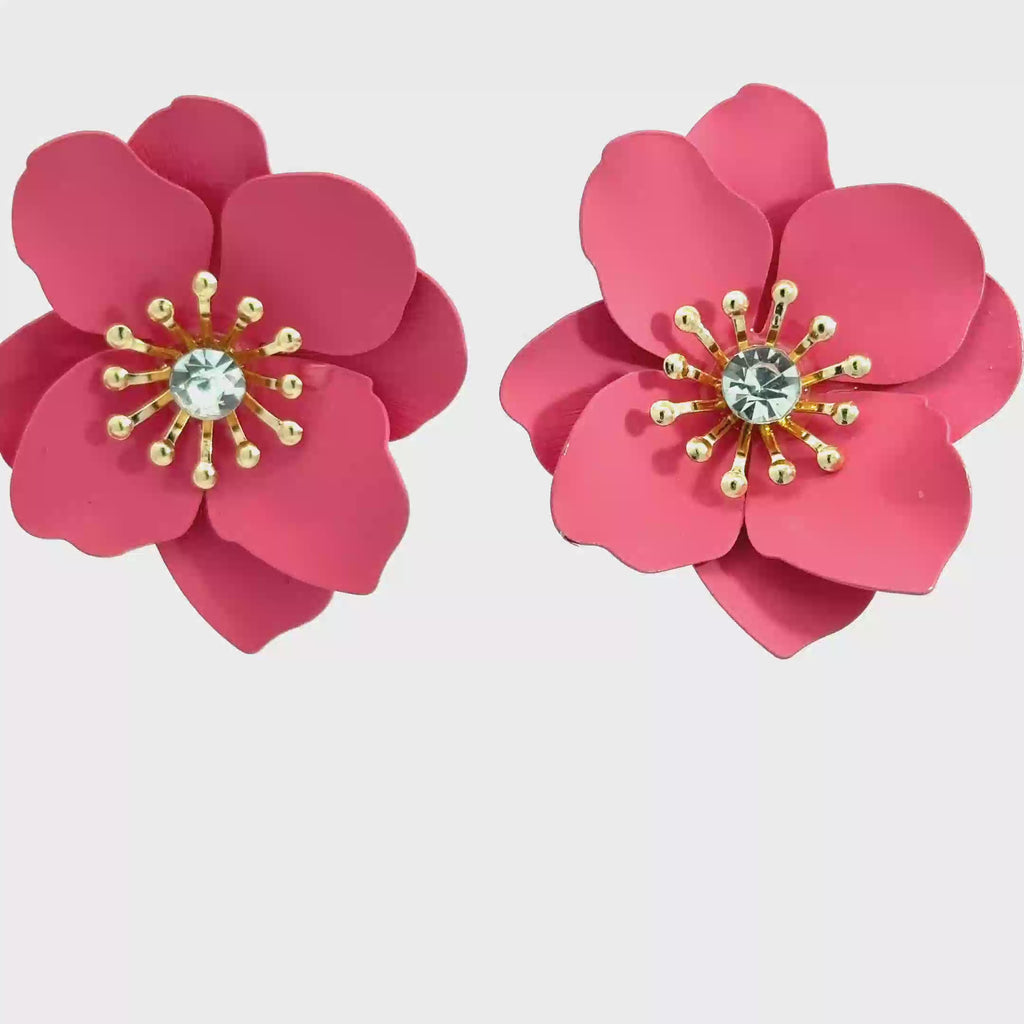 Floral Stud Earrings with Round Brilliant Diamond