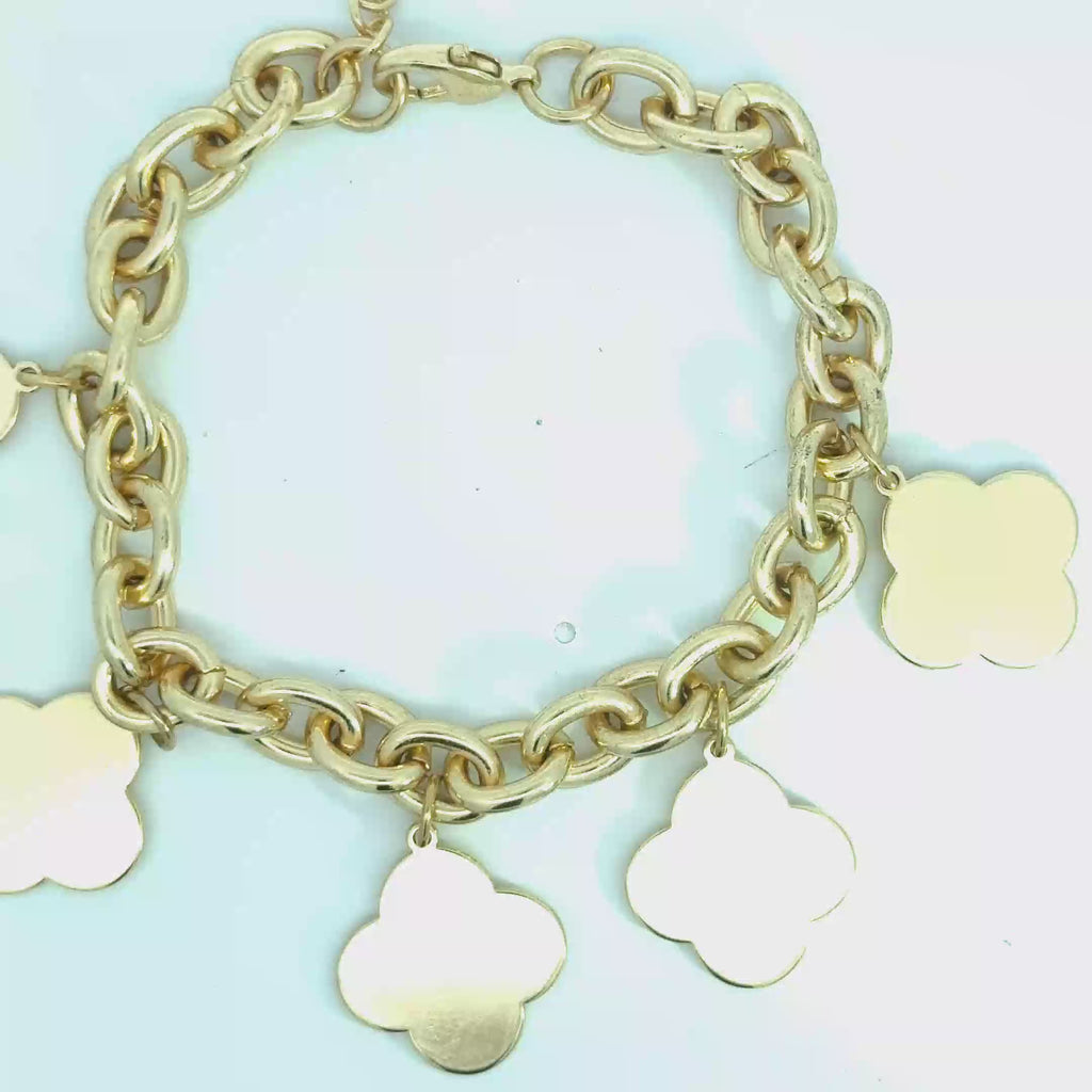 Yellow Gold Clover Charm Chain Bracelet