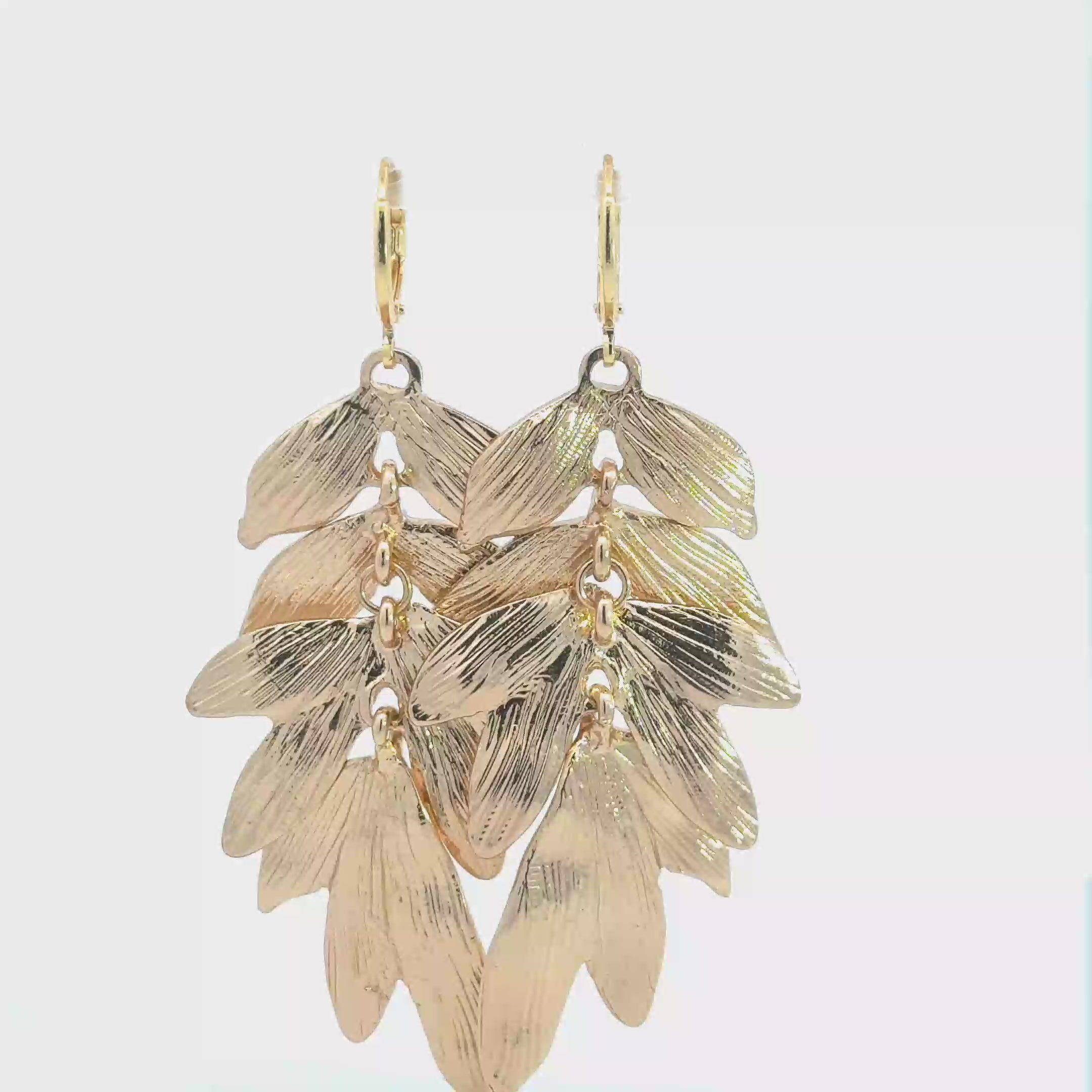 Yellow Gold Cascading Leaf Dangle Earrings