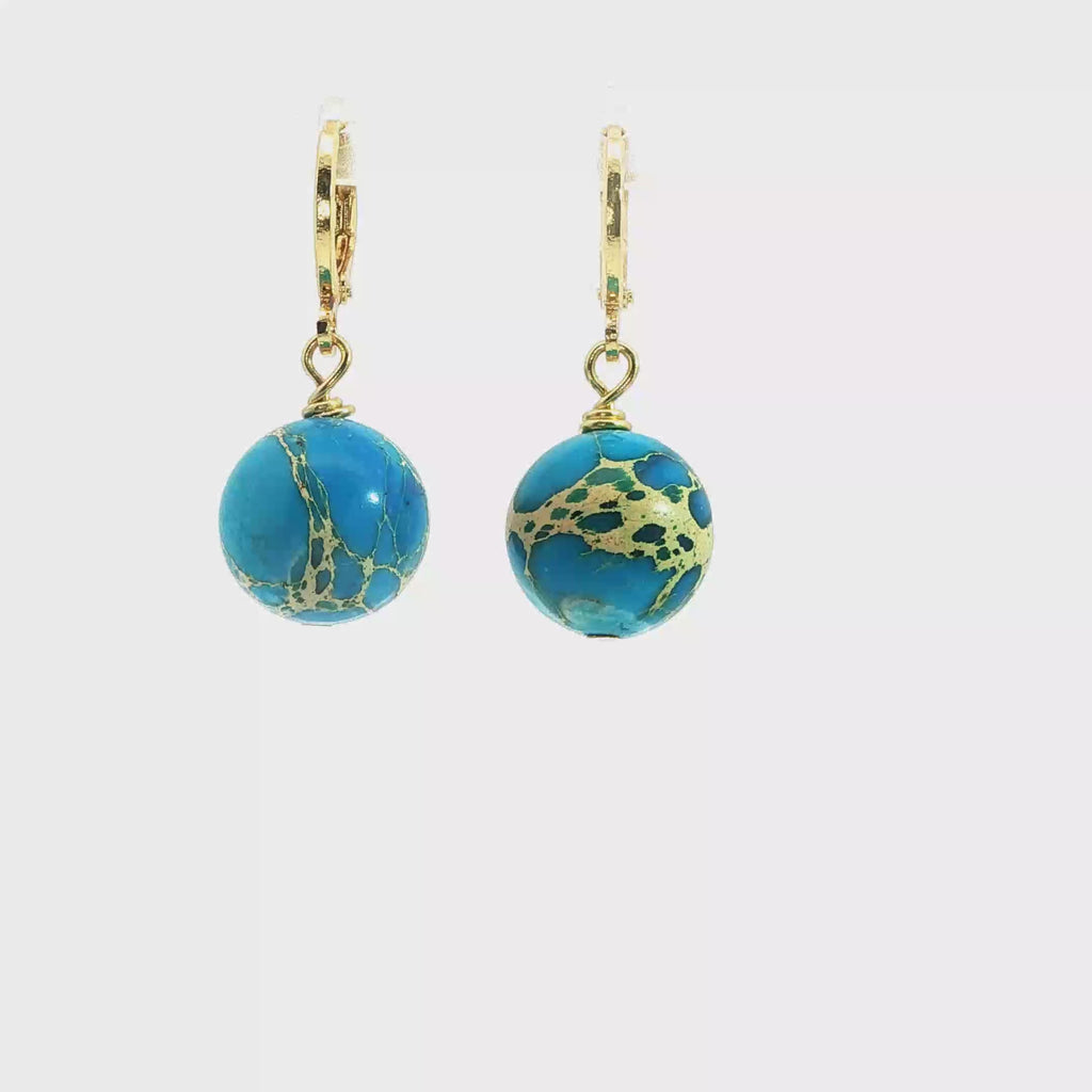 Turquoise Sphere Drop Earrings, 18kt Gold Plated