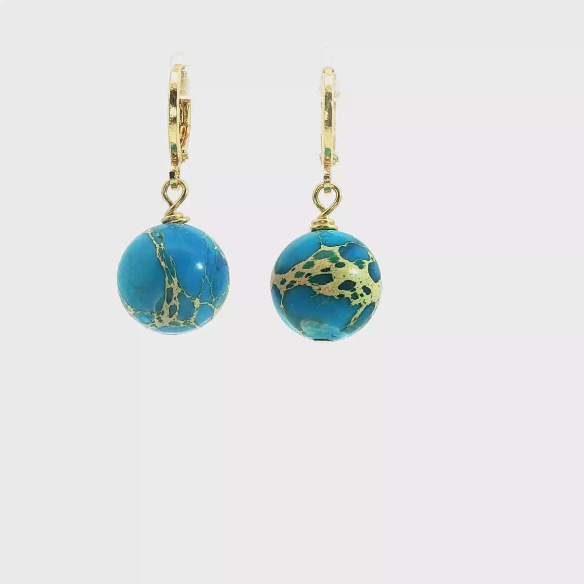 Turquoise Sphere Drop Earrings, 18kt Gold Plated