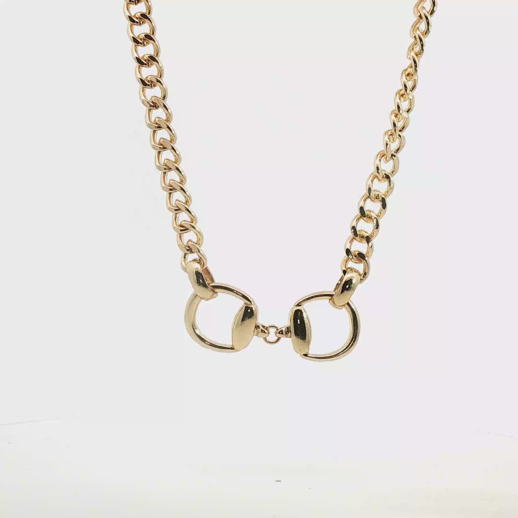 Yellow Gold Horsebit Cuban Chain Necklace