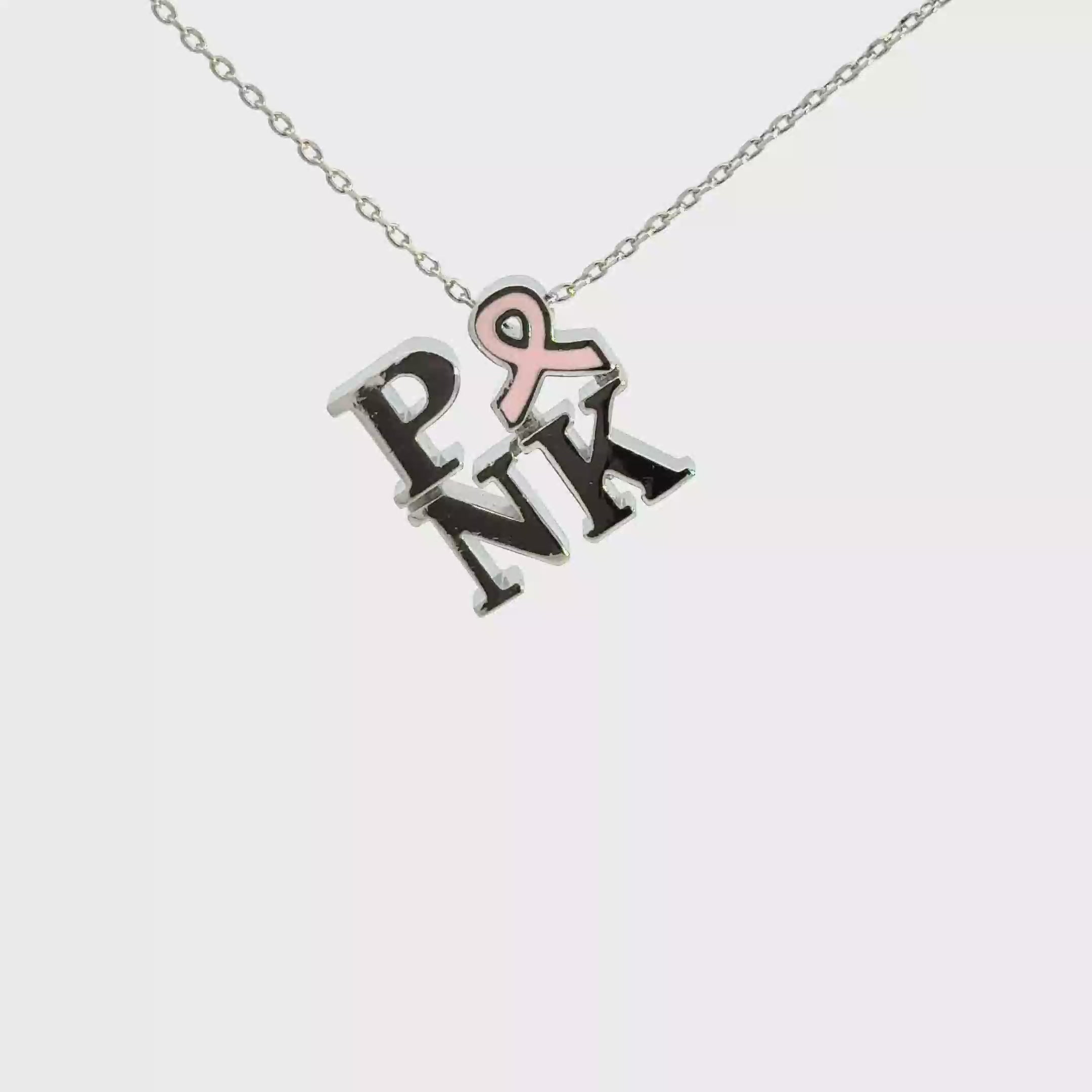 Sterling Silver 'PINK' Breast Cancer Awareness Charm Necklace
