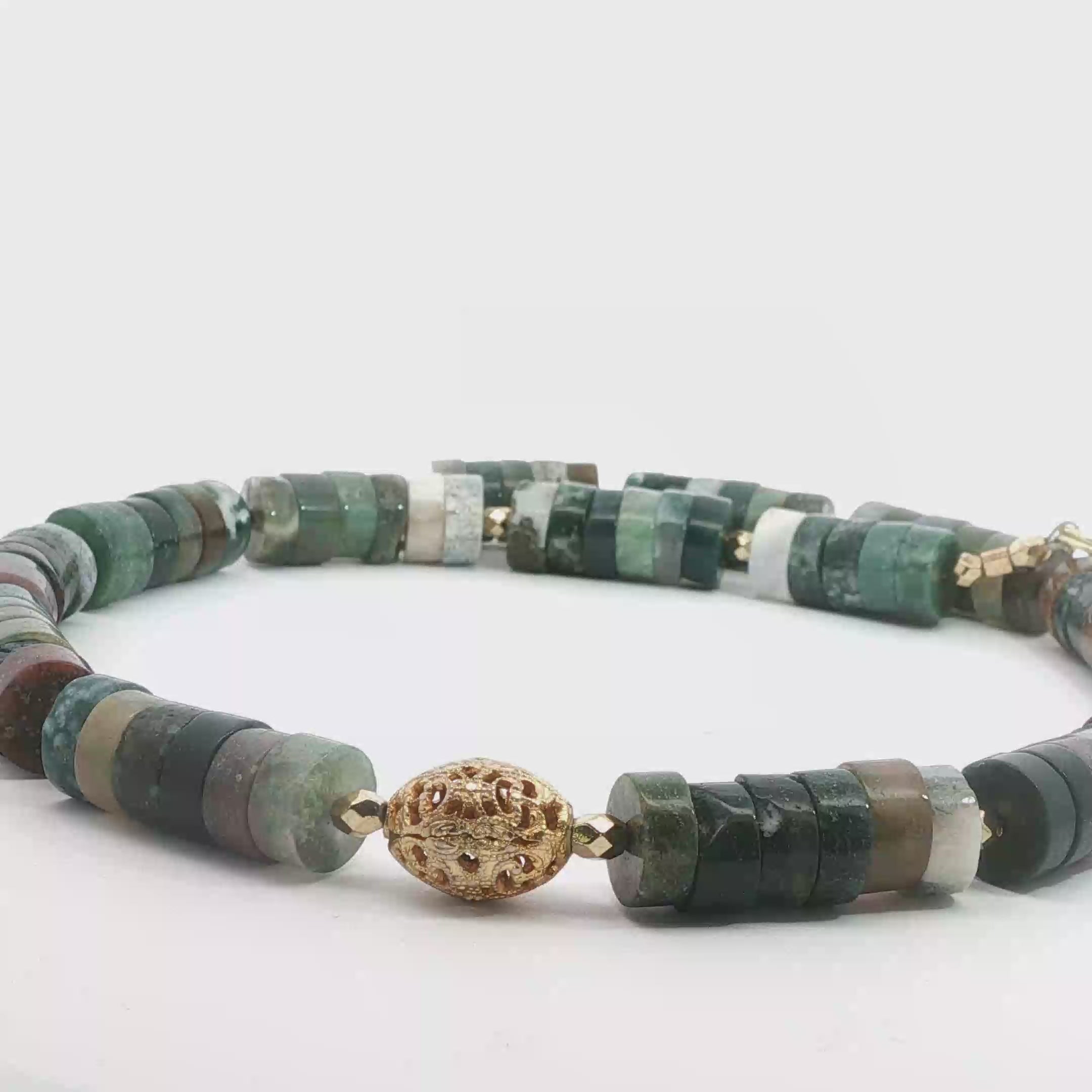 Green Jade Beaded Necklace with Yellow Gold Accents