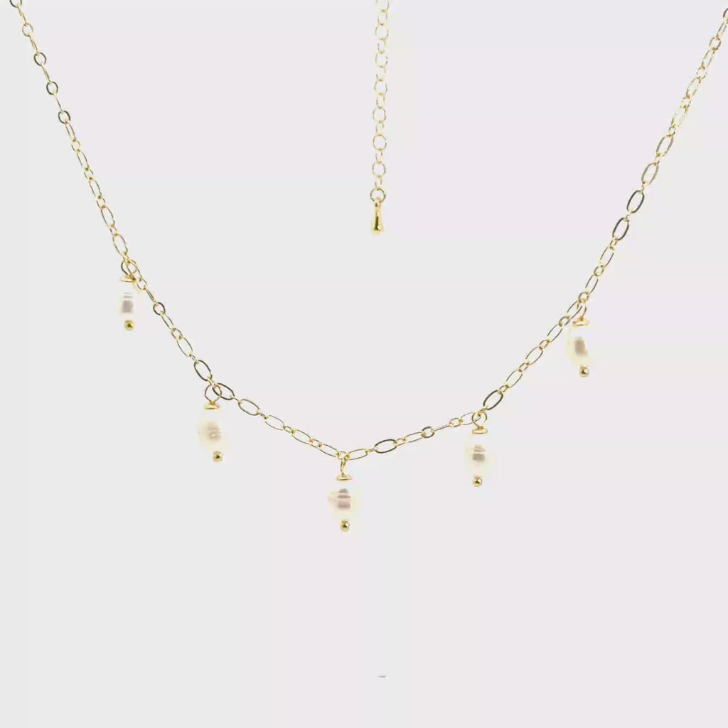 Yellow Gold Necklace with Pearl Charms