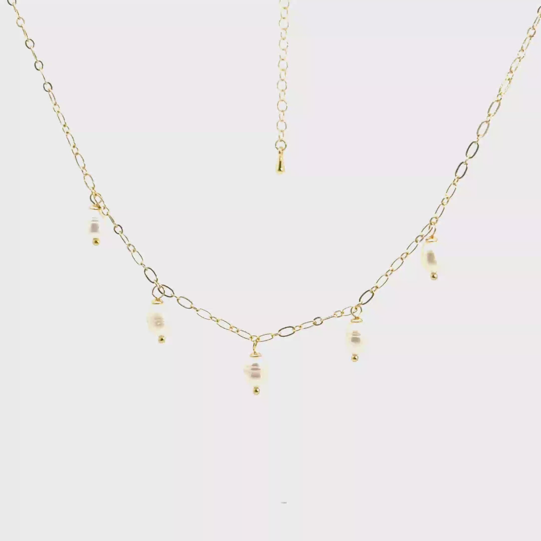 Yellow Gold Necklace with Pearl Charms