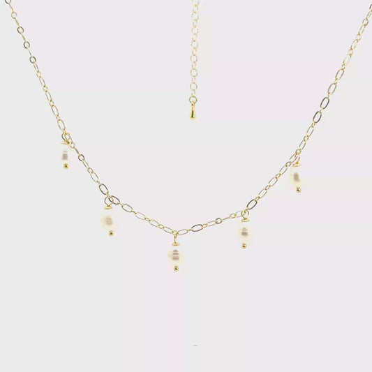 Yellow Gold Necklace with Pearl Charms