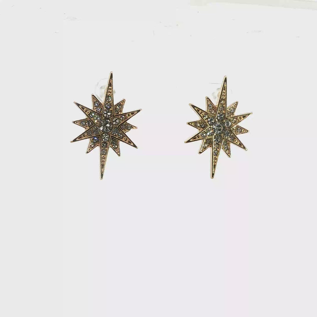 Crystal Starburst Stud Earrings in Yellow Gold