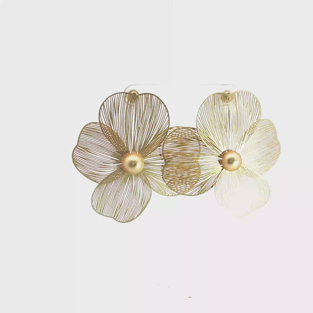 Lightweight yellow Gold-Filled Wire Flower Stud Earrings