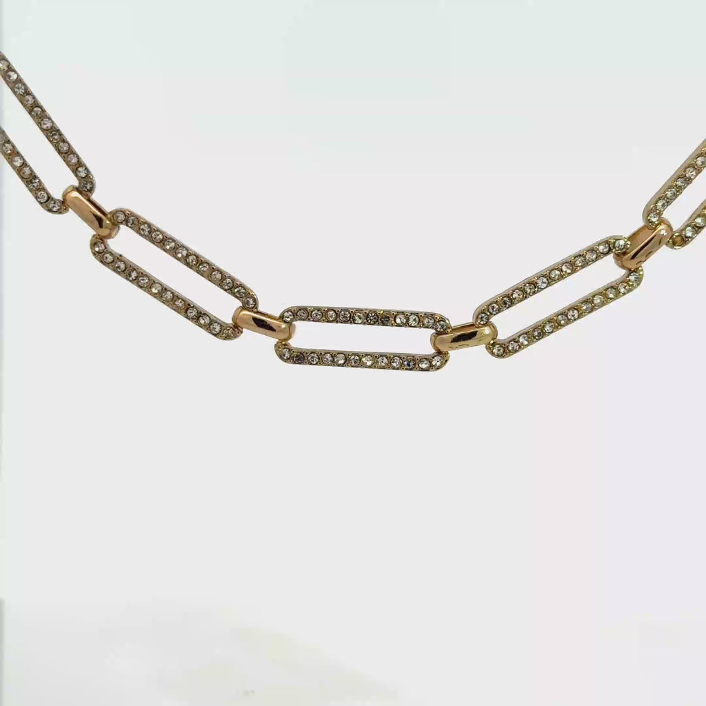 Yellow Gold Chain Necklace with Round Cut Diamonds