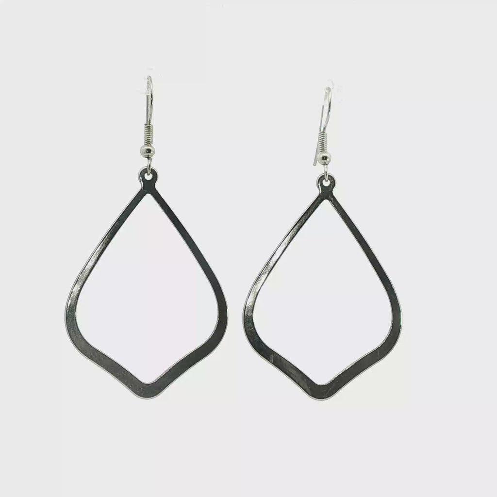 Silver Open Geometric Teardrop Dangle Earrings
