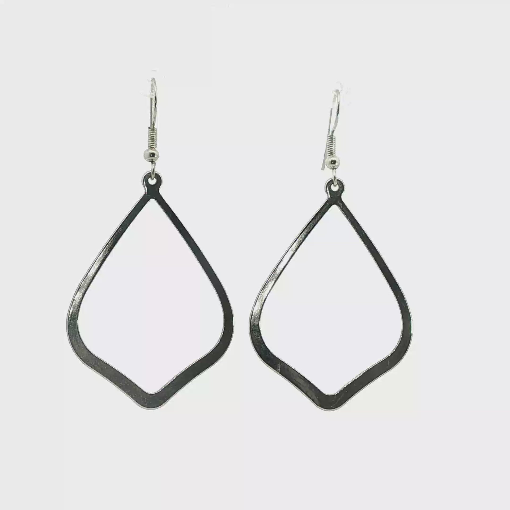 Silver Open Geometric Teardrop Dangle Earrings