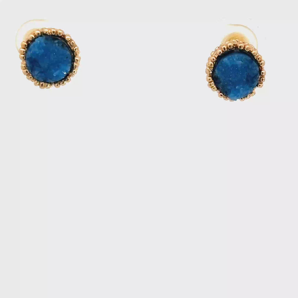 Yellow Gold Stud Earrings with Round Turquoise Cabochons
