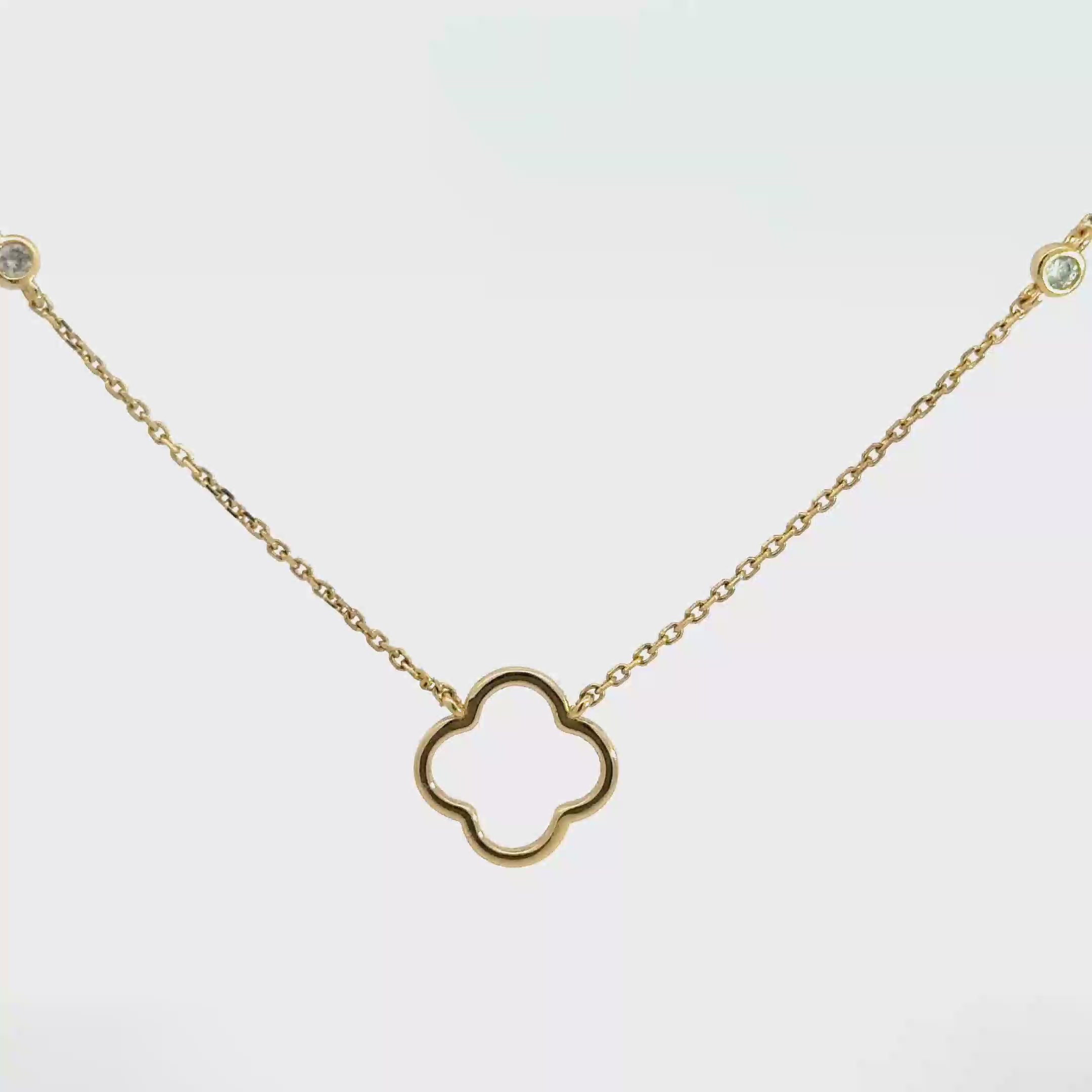 Yellow Gold Clover Pendant Necklace with Round Cut Diamonds