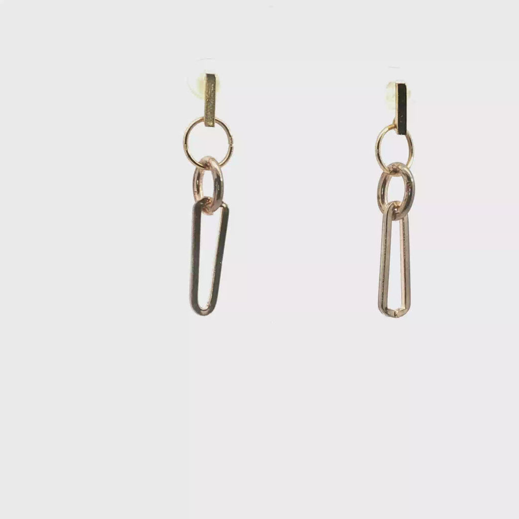 Geometric Link Dangle Earrings in Yellow Gold