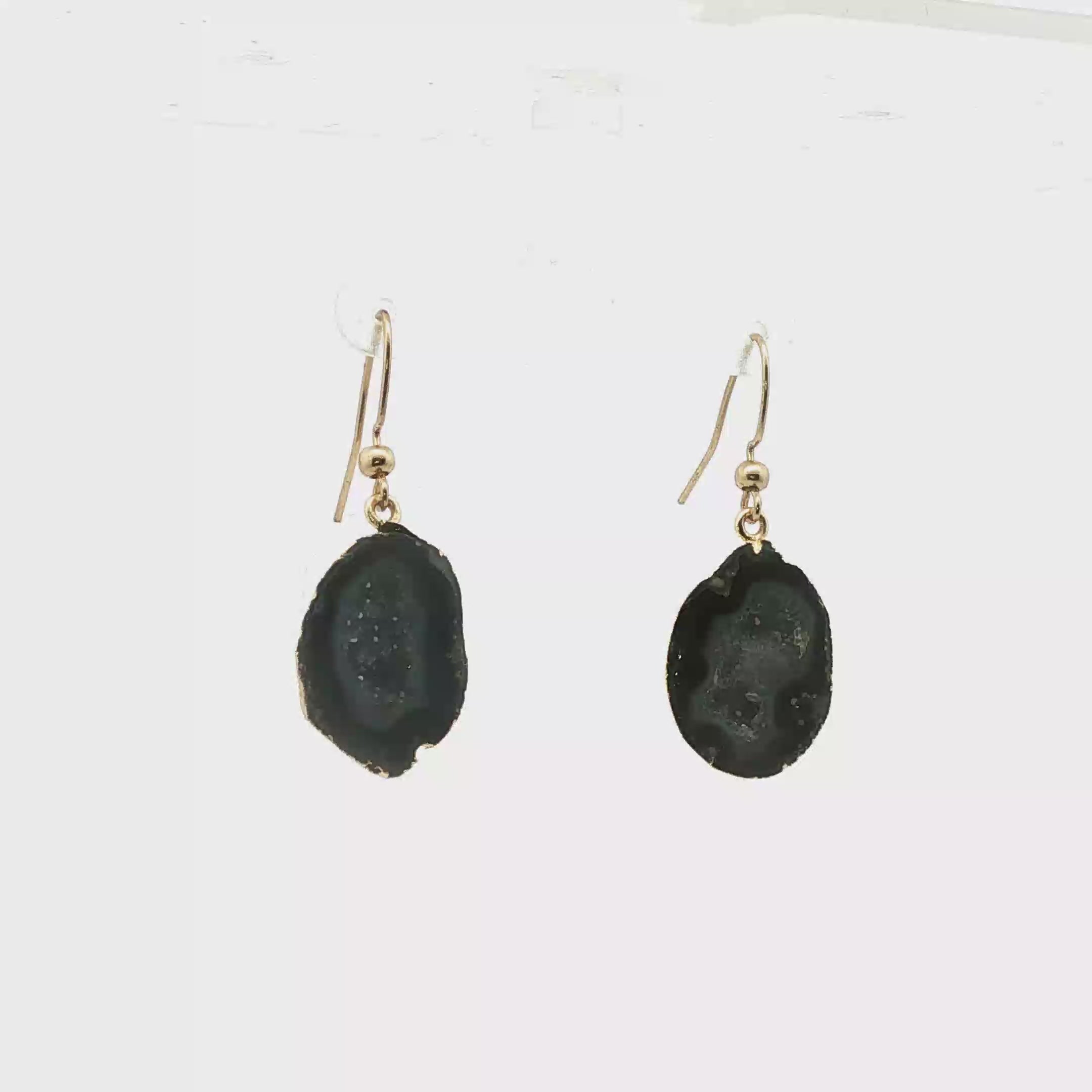 Freeform Agate Slice Drop Earrings in Yellow Gold