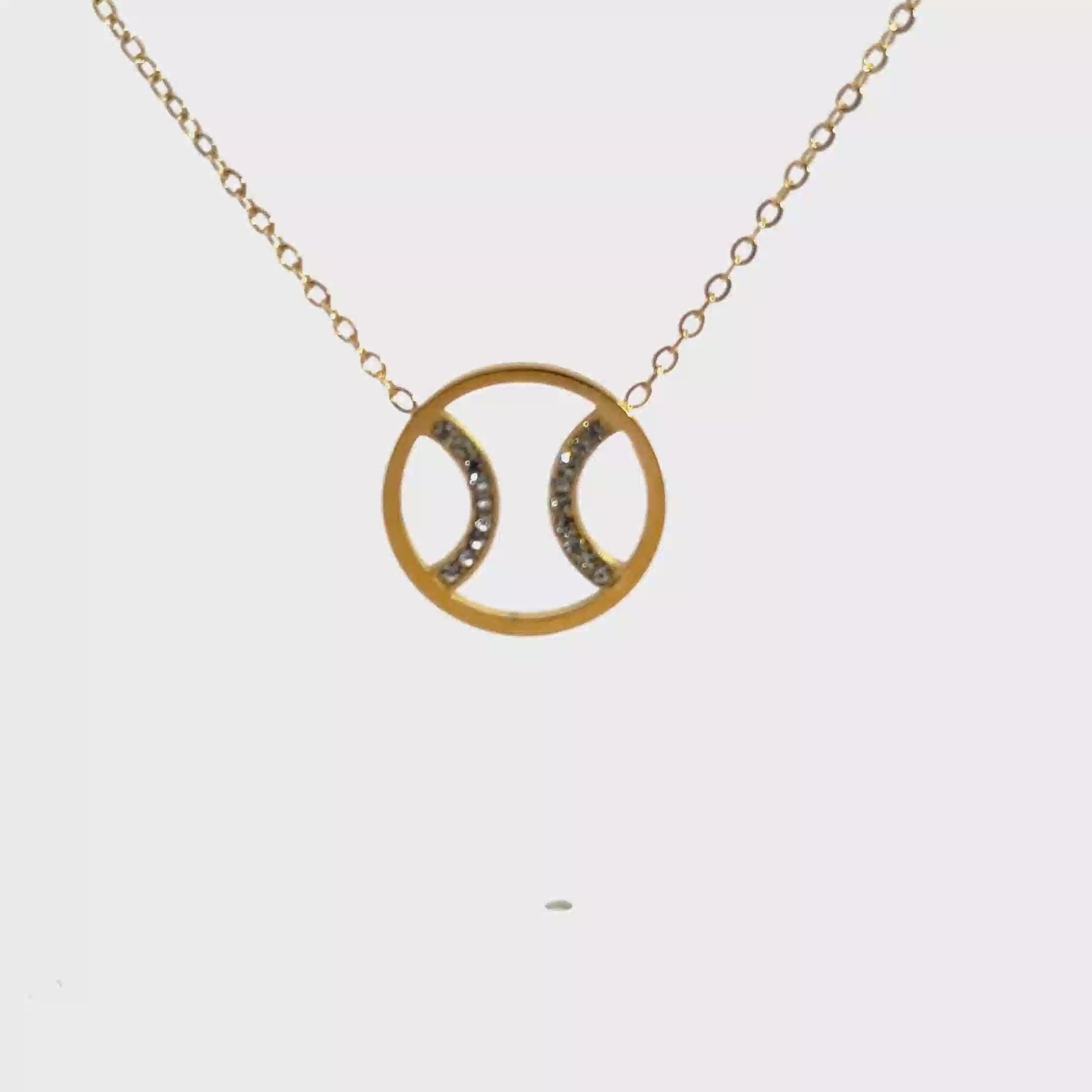 Yellow Gold Charm Necklace with Round Brilliant Diamond Tennis Ball Pendant