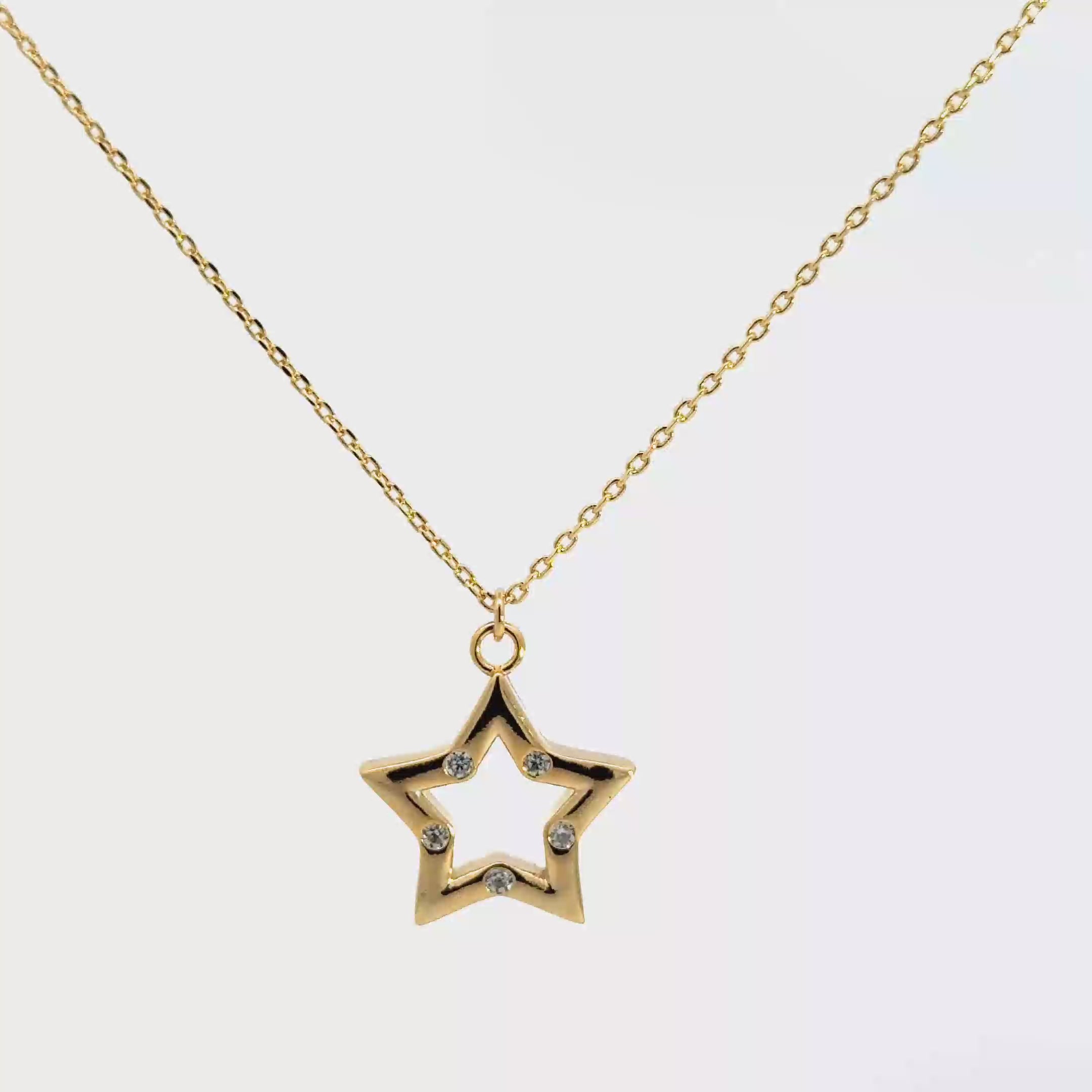 Yellow Gold Charm Necklace with Diamond Star Pendant