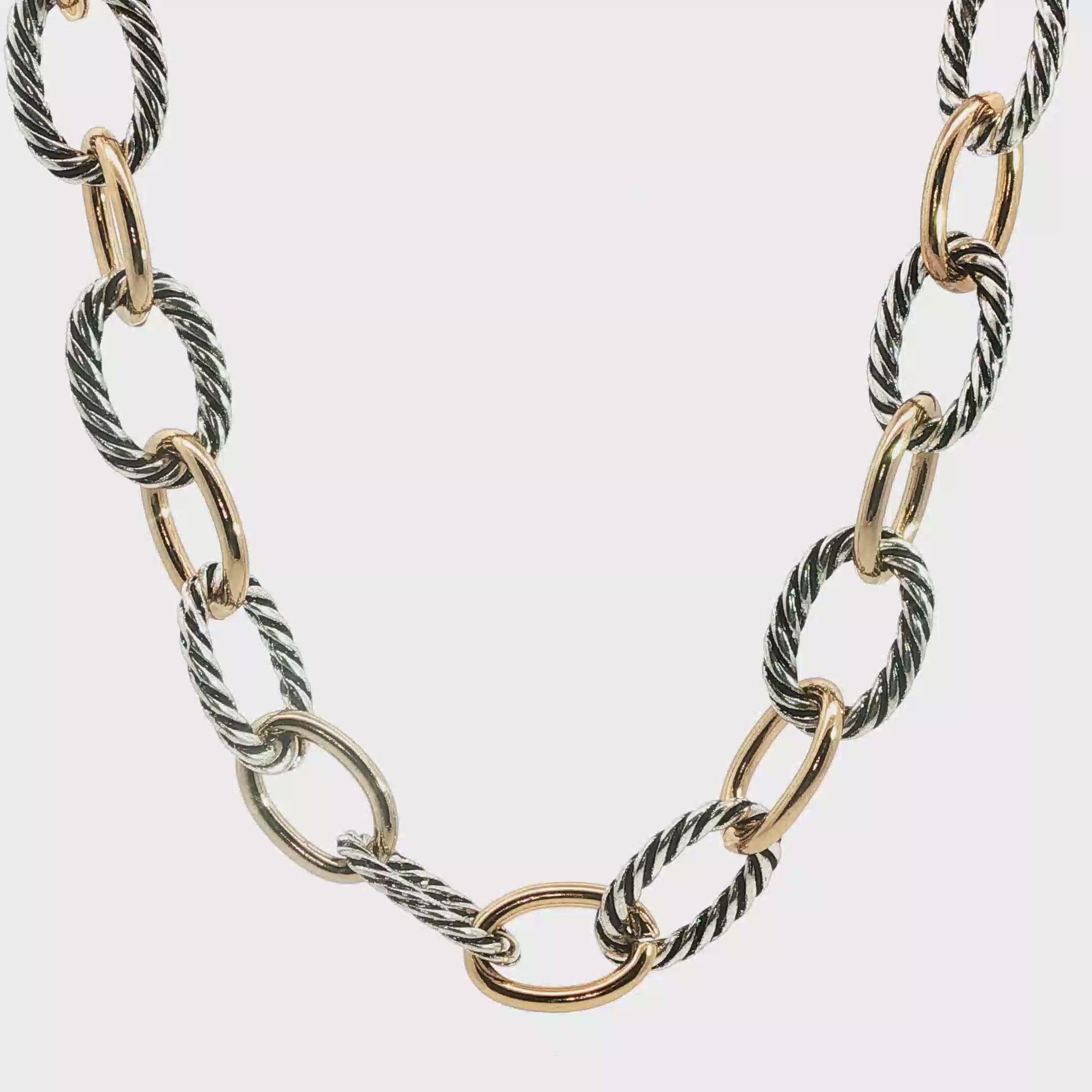 Two-Tone Cable Link Chain Necklace in Silver