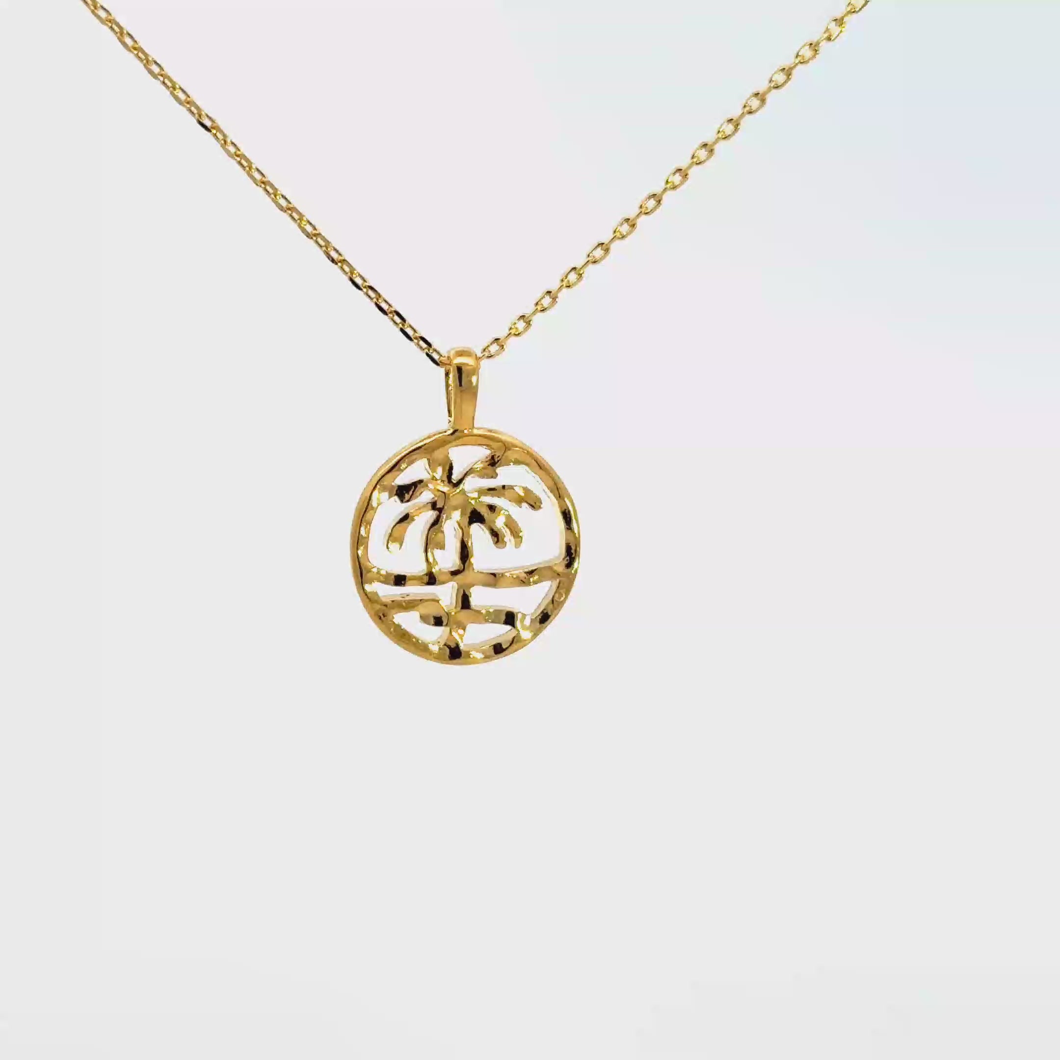 Yellow Gold Palm Tree Charm Pendant Necklace