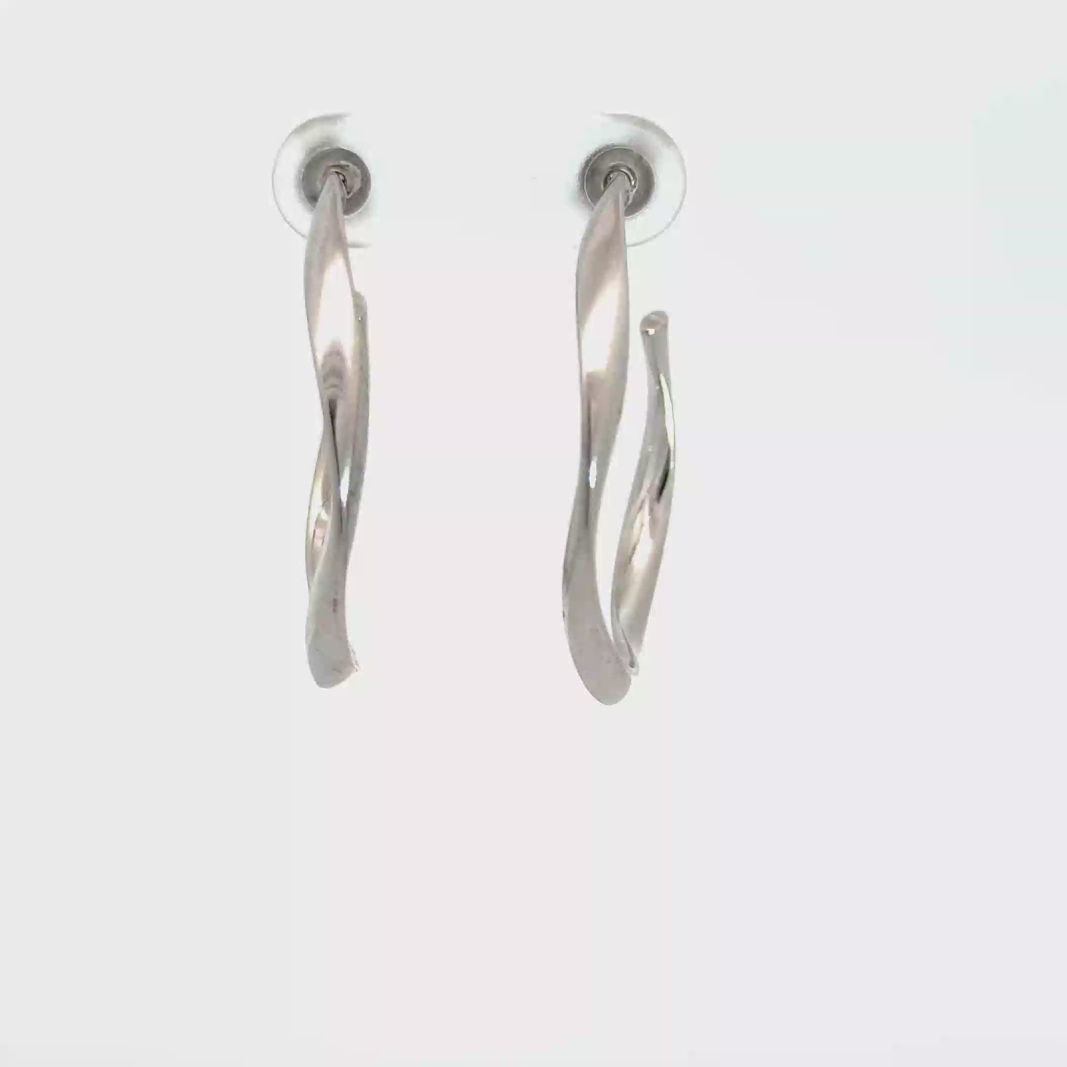 Elegant White Gold Twisted Hoop Earrings in Sterling Silver