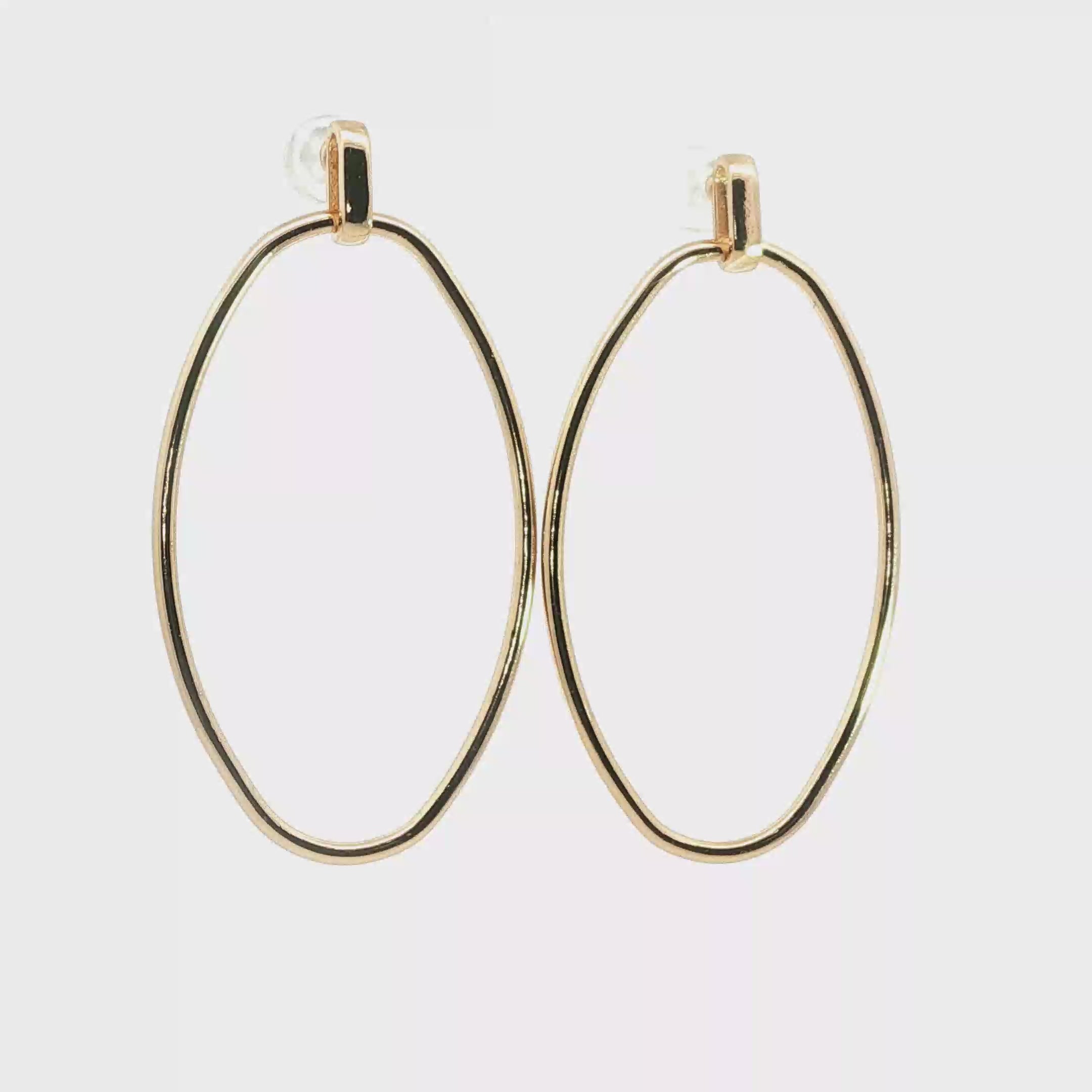 Minimalist Yellow Gold Oval Loop Drop Earrings