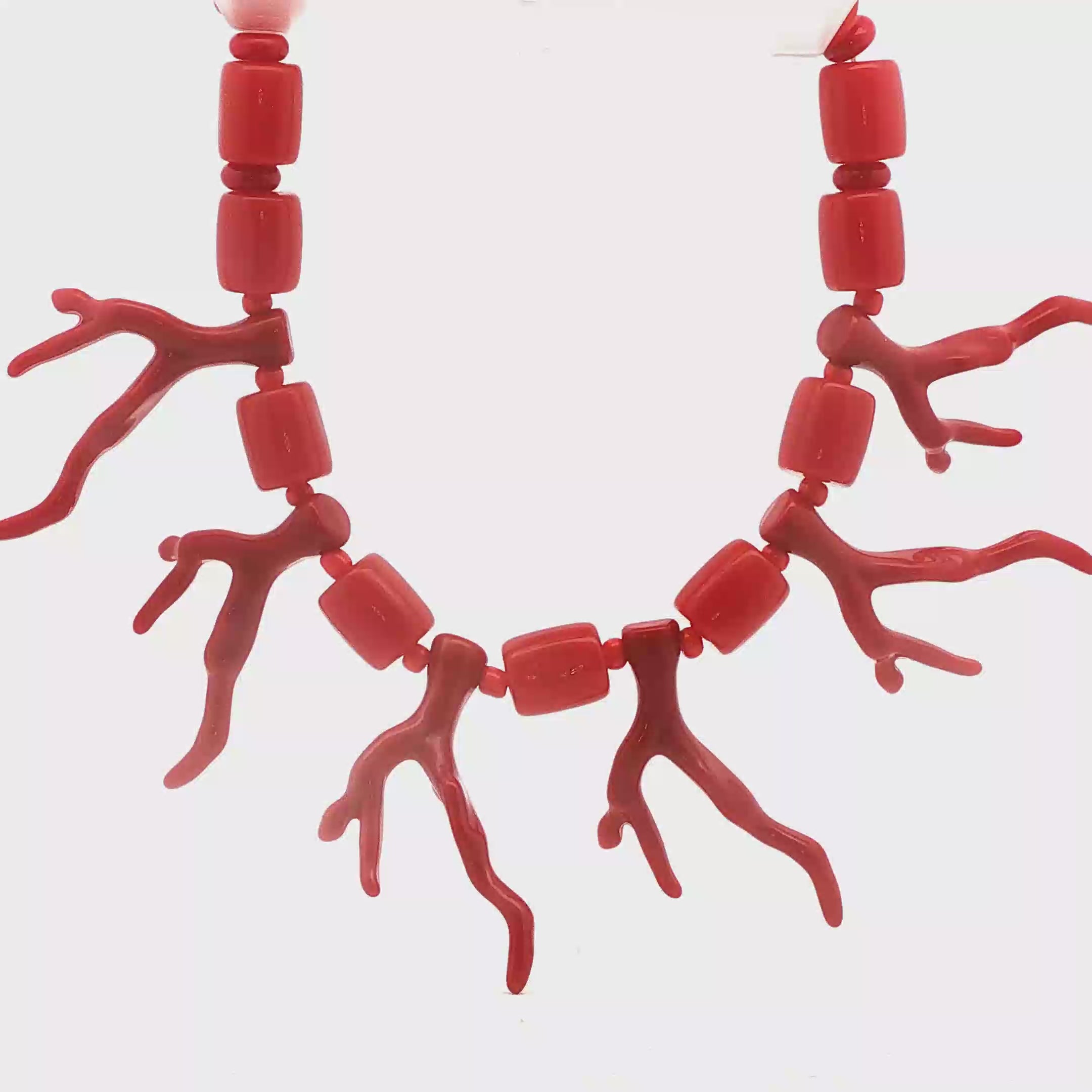Red Coral Branch and Bead Necklace